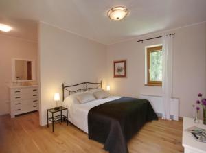 Un dormitorio con una cama y una cómoda y una ventana. en Ferienhaus in Karigador mit Terrasse, Whirlpool und Garten, en Karigador