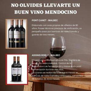 Un folleto para una cata de vinos con una copa de vino. en Apartamento Syrah -Céntrico-, en Mendoza