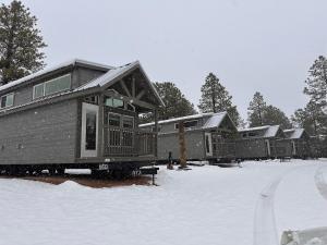 a row of modular homes in the snow at Cozy cabins by the forest 1B in Williams