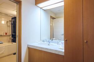 a bathroom with a sink and a mirror at Hotel Kumamoto Terrsa in Kumamoto