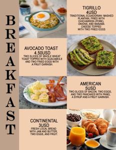 a collage of pictures of breakfast foods on a table at Vibes Aurik in Quito