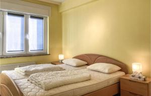 ein Schlafzimmer mit einem Bett mit zwei Kissen und einem Fenster in der Unterkunft Amazing Apartment In Oostende in Ostende