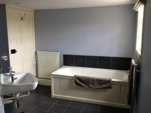 a bathroom with a bath tub and a sink at Duken Hof Ferienhaus in Quatford +7 photos