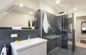 une salle de bain avec lavabo et douche dans l'établissement Meerblick-Apartment 62, à Boltenhagen