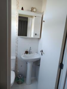 Un baño con un lavabo blanco y un inodoro. en Portinari 2, en Rio das Ostras