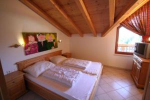 a bedroom with a bed and a tv in a room at Königsblick Top 4 in Königsleiten
