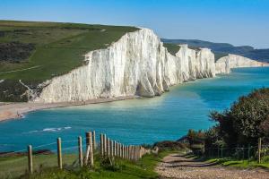 a group of white cliffs in the water at Studio 40 cosy compact space in quiet location in Seaford in Seaford