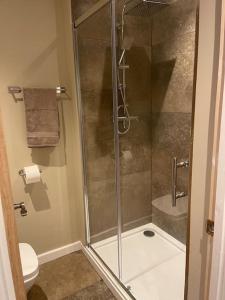 a bathroom with a shower with a glass door at Studio 40 cosy compact space in quiet location in Seaford in Seaford +12 photos