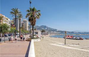 plaża z palmami i ludźmi spacerującymi po piasku w obiekcie Pet Friendly Apartment w mieście Fuengirola