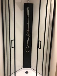 eine schwarz-weiße Vitrine in einem Raum in der Unterkunft Les 4 vents in Belfort