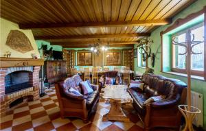 ein Wohnzimmer mit Ledermöbeln und Kamin in der Unterkunft 3 Bedroom Gorgeous Home In Cacinci in Čačinci