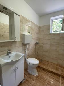 un baño con inodoro y lavabo en Vazdušna Banja Okean Ljubavi, en Soko Banja