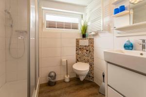 a bathroom with a toilet and a sink at Luv und Lee - Meeresrauschen in Hohwacht +15 photos