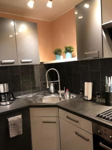 a kitchen with a sink and a counter top at Ferienappartement Marburg Giessen in Hachborn