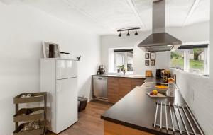a kitchen with a white refrigerator and a counter top at Broagerland ferielejlighed Sønderborg Gråsten in Broager