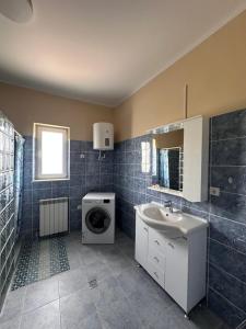 a bathroom with a sink and a washing machine at Apartament Profy in Jurilovca