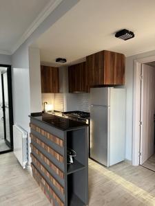 a kitchen with a stove and a refrigerator at Orion Villa 1 in Batumi