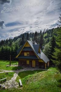 a wooden house in the middle of a field at Prawdziwy domek w górach in Nowy Targ