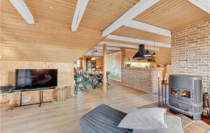 a living room with a fireplace and a tv at Three-Bedroom Holiday Home With A Fireplace In Ringkøbing in Nørre Lyngvig