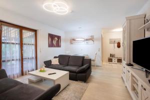 a living room with a couch and a tv at Ferienwohnung Brockmann in Waldshut-Tiengen