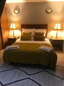 伊利耶Hotel de l image的一间卧室，有一张大床，配有两盏灯