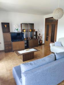a living room with a couch and a tv at Apartment Luno in Zvoneće
