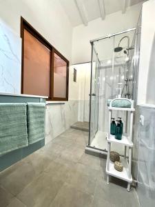 a bathroom with a shower and a glass shower stall at Old Town Blue Suite in Villajoyosa