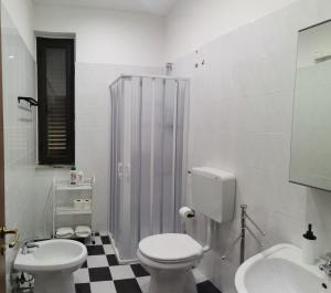 a bathroom with a toilet and a shower and a sink at Le CoStanze - Appartamento nel cuore del Parco dei Nebrodi in Alcara li Fusi