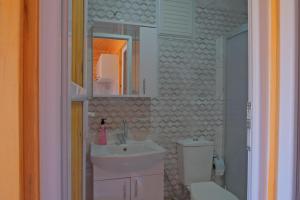 a bathroom with a sink and a toilet and a mirror at Venüs Gold Bungalov Adrasan in Kumluca