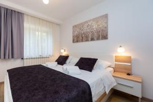 a bedroom with a large bed and a window at Apartman ANGOLO VERDE in Vižinada