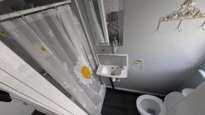 a small bathroom with a toilet and a sink at Martell's Hotel in Blackpool