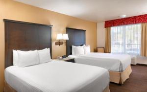 a hotel room with two beds and a window at Cortona Inn and Suites Anaheim Resort in Anaheim