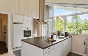 博托比Amazing Home In Væggerløse With Wifi的厨房配有白色橱柜和大窗户