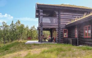 a log cabin with a picnic table in front of it at Amazing Home In Rauland With Wifi in Rauland