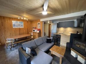 ein Wohnzimmer mit Couch und Küche in der Unterkunft Grand chalet mitoyen dans secteur calme et ensoleillé - FR-1-787-38 in Laveissière