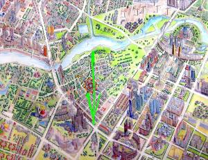 a map of a city with a green marker at Mini Hotel "Arystan" в самом центре столицы in Astana