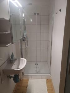 un baño con ducha y lavabo en Ferienhaus Möller, en Waldeck 16 fotos más