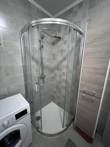 bagno con doccia e lavatrice di Romanijska a Banja Luka Altre 10 foto