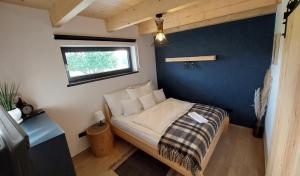 a small bedroom with a bed and a window at Siedlisko DoReMiDo-mki "bez barier" SPA in Dzianisz +55 photos