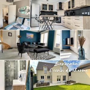 a collage of photos of a kitchen and a living room at Chambre Songe dans maison au calme in Compiègne