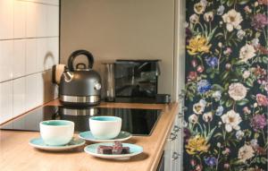 SchoonlooにあるNice Apartment In Schoonloo With Wifiのカウンターにコップ2杯とクッキーを用意したキッチン +2枚の写真