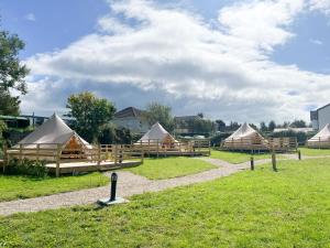 un gruppo di tende in un campo con percorso di Greystones Glamping - Tent 4 a Greystones