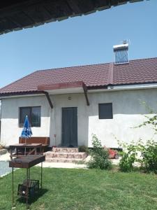une maison avec une table de pique-nique dans la cour dans l'établissement Cazare Corbu, à Corbu