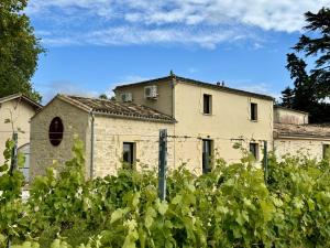 VéracL'Eperonnette, cozy house with swimming pool, surrounded by vineyard, near St Emilion的一栋位于葡萄藤丛后面的老建筑