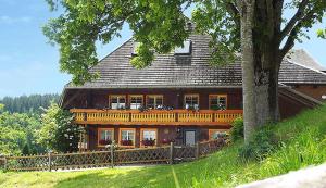 ein großes Holzhaus mit einer großen Terrasse in der Unterkunft Reesbauernhof in Oberried