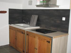 a kitchen with a sink and a counter top at CAMPAGNE et FORET in Coulours