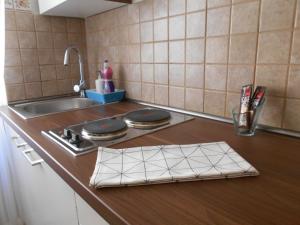 a kitchen counter with a stove and a sink at Apartment Ana in Zadar