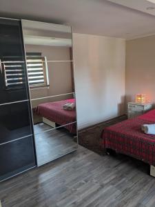 una habitación con dos camas y un espejo en Kiki, en Smederevo