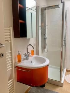 a bathroom with an orange sink and a shower at B&B La Casa Di Tufo in Orvieto