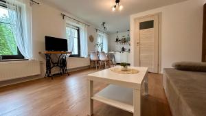Televízia a/alebo spoločenská miestnosť v ubytovaní Apartamenty GOSZOWIANKA